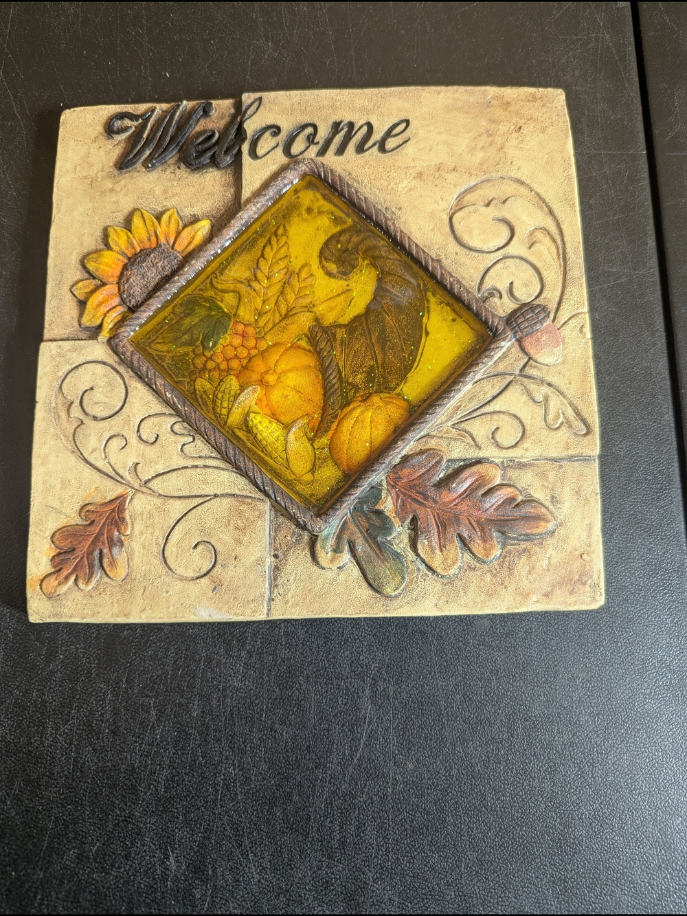 Welcome Harvest Wall Plaque with Sunflower and Pumpkins